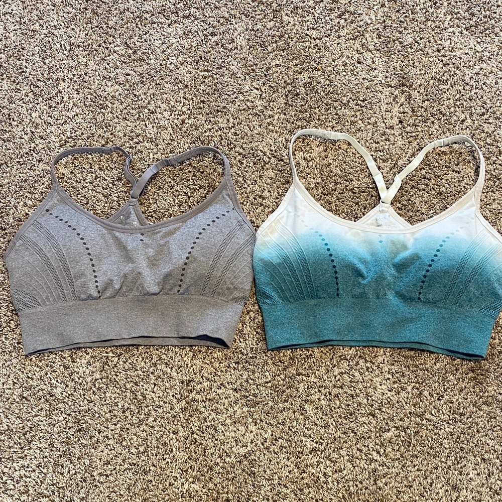 Seamless Blue Ombre & Gray Racerback Sports Bras